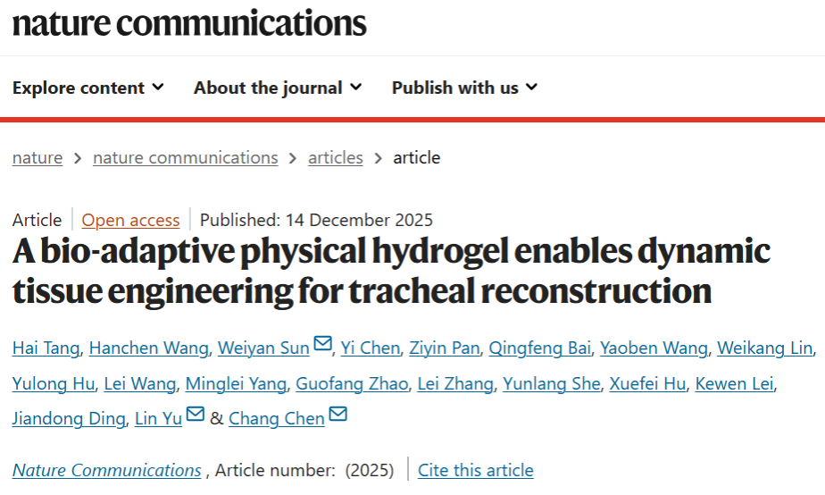 Nat Commun | 陈昶教授团队提出动态组织工程气管再生新策略