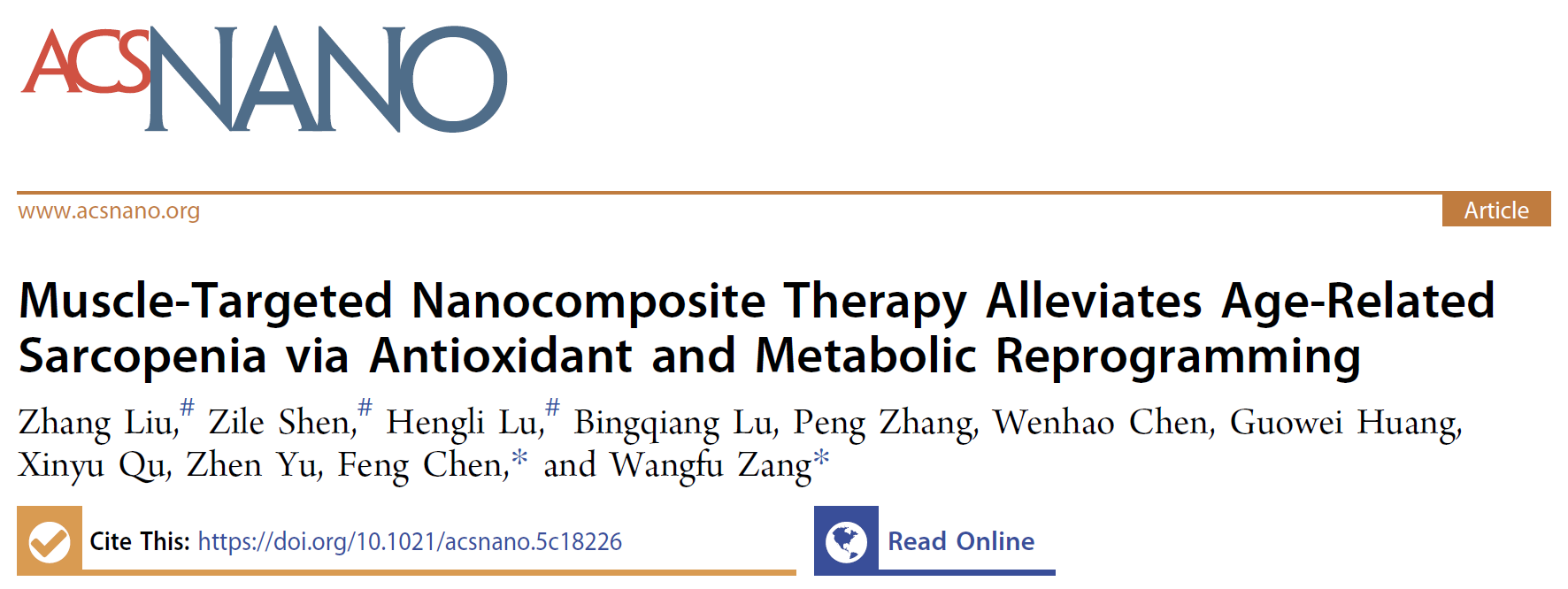 ACS Nano | 臧旺福教授及其合作团队开发骨骼肌靶向纳米复合材料治疗肌少症新策略