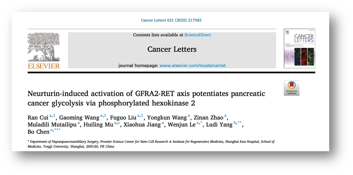 同济大学附属东方医院肝胆胰外科陈波主任团队肿瘤代谢研究取得最新成果：揭示神经浸润促进胰腺癌进展的新机制
